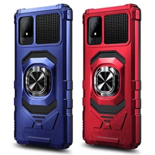 For TCL K11 (T432W) Case Shockproof Ring Stand Phone Cover with Tempered Glass