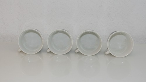 Lot de 4 tasses et soucoupes modernes en porcelaine Upsala Ekeby bleu Groblad milieu du siècle - Photo 8/9