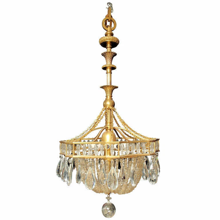 Very Large Antique Bronze and Crystal Chandelier 5 ft 10 in 70 in