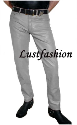 LEDERHOSE hellgrau klassische Lederjeans neu leather trousers pants gray  Cuir - Bild 1 von 3