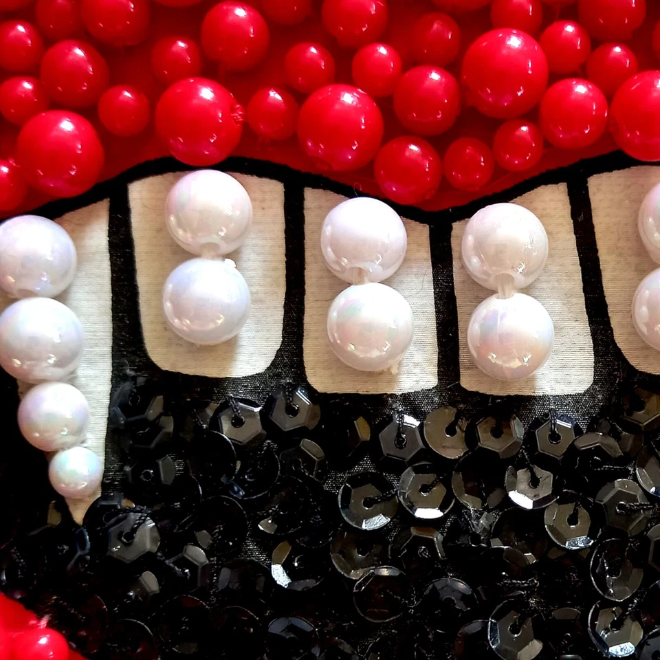 women belt big large faux leather embroidered heart vampire mouth beads sequins  - Image 4 of 4