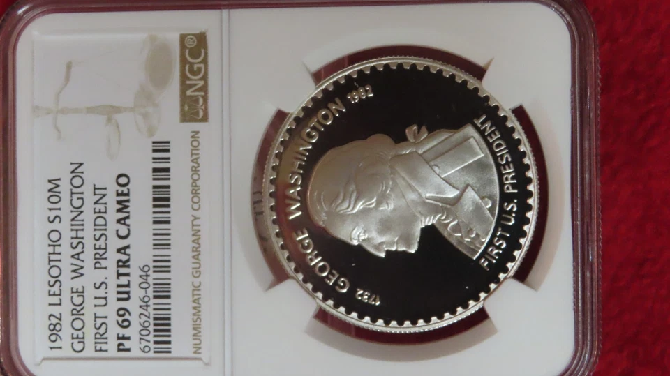 1982 Lesotho Africa George Washington United States 1oz Silver NGC PF 69 ultra - Image 2 of 4