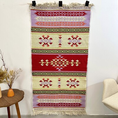 2x5 Colorful Handmade Nomadic Wool Rug, Vintage Kilim Rug, Turkish Oushak Rug