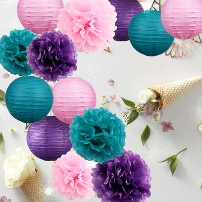 Teal Pink Party Decorations Purple Teal Paper Pom Pom Paper