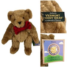 Vermont Teddy Bear 16  Brown Jointed Teddy Bear Made in the USA Red Bow NWT