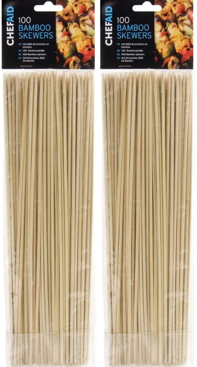 200x Chef Aid Bamboo Cooking BBQ Grill Buffets Party Skewers 25.5cm - Beige