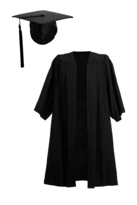Adult Graduation Gown and Hat Set Black Mortarboard University Bachelor Cap Robe