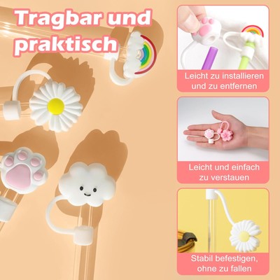 60 Stück Strohhalm-Abdeckkappen Aus Silikon – 10 Mm, Staubdicht, Wiederverwendbar, Bunt