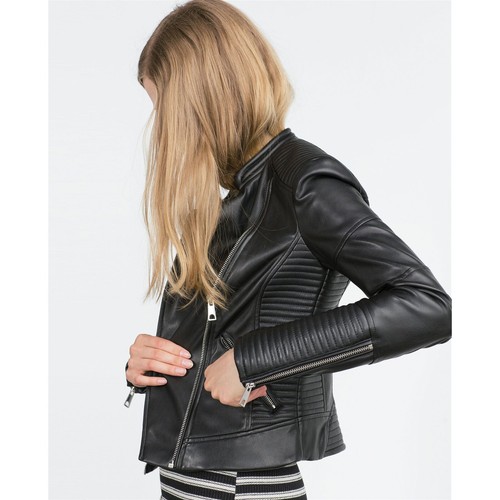 Zara TRF STIVALETTI NERI IN FINTA PELLE STILE BIKER GIACCA TAGLIA M  tagliente MOTO | eBay