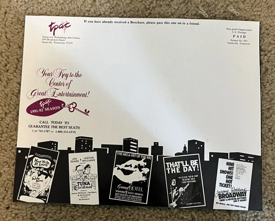 Folleto de ventas de la temporada 1991-92 TPAC Tennessee Performace Arts Center Foto 4 de 4