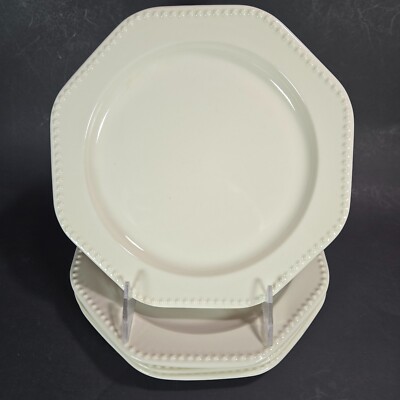 Vintage Sears Octagon White Set of 4 Salad Plates Ironstone Beaded Rim 8''