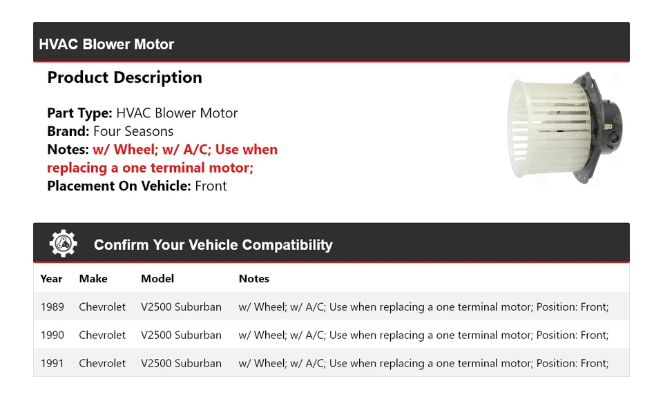 Soplador delantero 4 estaciones 1990 para Chevrolet V2500 Suburban 1989-1991 HVAC Foto 2 de 4