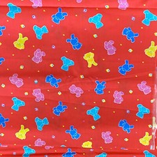 BTY 1980s Vintage Teddy Bear Toss Fabric Red Cotton Print