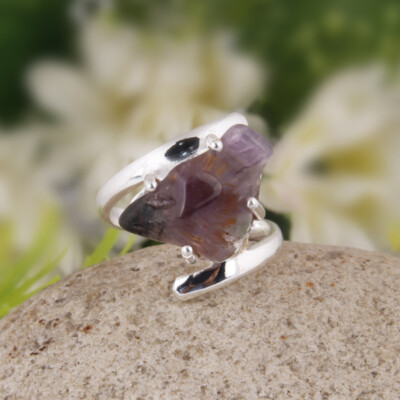 Raw Rough Gemstone Bypass Rustic Ring 925 Silver Super Seven Stone Ring  Women