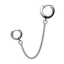 Ohrklemme Creolen mit Kette silber schwarz Edelstahl Ohrring Klappcreolen