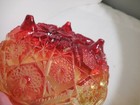 Jeannette Glass Amberina Fentec Footed Nappy Bowl 3 Toed Stars Arches Sprayed — photo 3