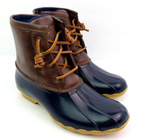 Sperry Top Sider Saltwater Youth Sz 3Y Brown Navy Blue Waterproof Duck Boots