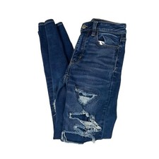 American Eagle Women  s Jeans Size 00 SHORT Hi Rise Jegging Distressed Dark 3528