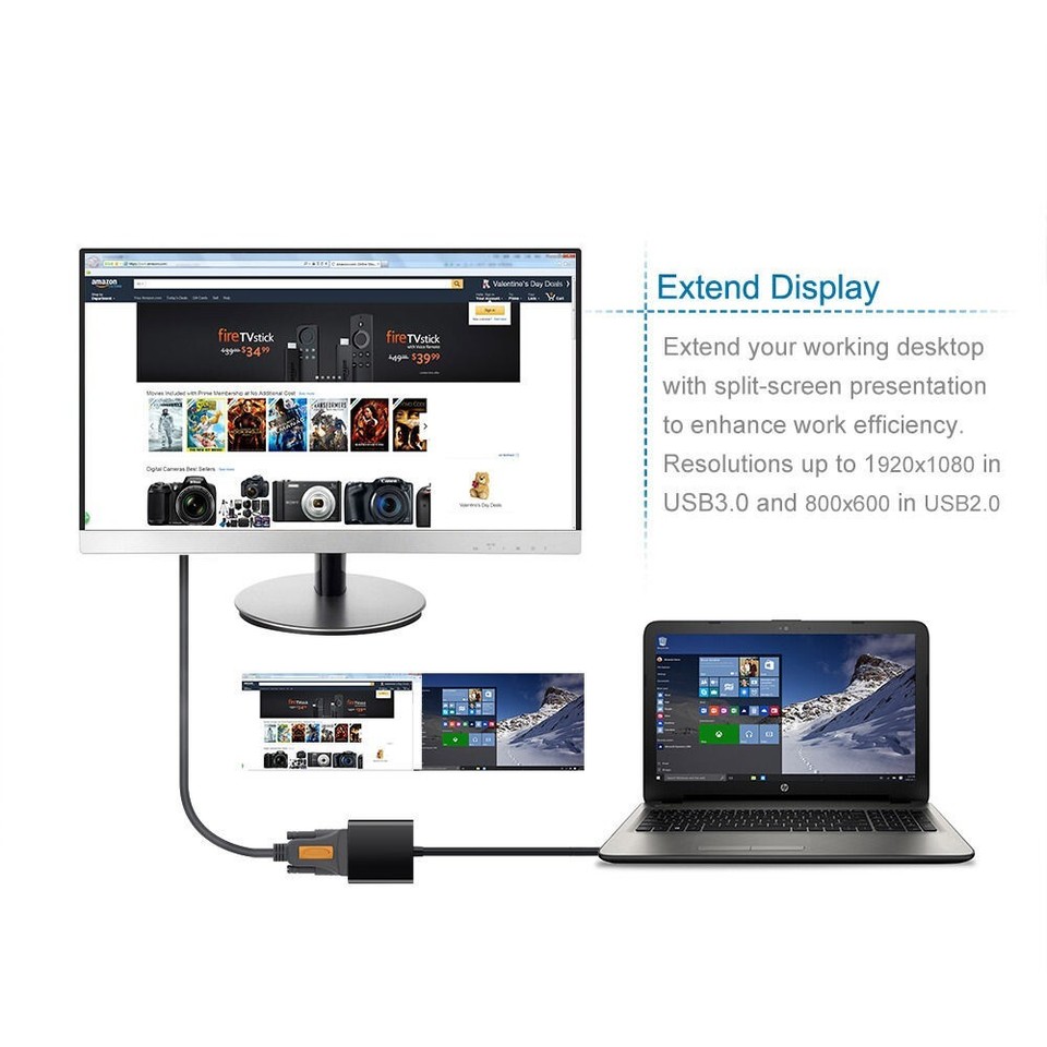 USB 3.0 to VGA Adapter External Graphic Card Video Converter Cable For ...