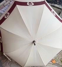 Vtg Etienne AIGNER Umbrella Wood Handle Brown Burgundy Metal Frame Snap 70  s