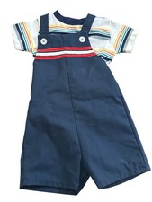 Vintage Health-tex Kids Blu Overalls  Shirt Set Detail Kids Size 4T Made In USA