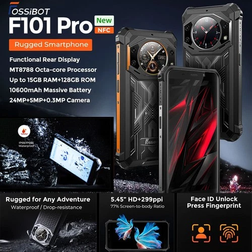 FOSSiBOT F101 PRO 4G Rugged Phone Android 10600mAh Explorers Mobile Dual Screen