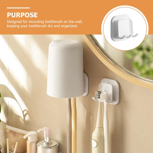 2pcs Wall Toothbrush Holder Self-adhesive Wall Toothbrush Mount For Bathroom - Picture 9 of 10