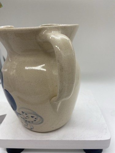 Ellis Prod Pottery Marshall Texas Pitcher Blue With Hearts Vintage - Picture 3 of 11