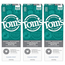 Tom'S of Maine Natural Luminous White Toothpaste with Fluoride, Clean Mint, 4.0
