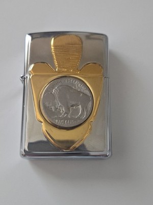Zippo 1996 Piercing Buffalo Golden Arrowhead & Buffalo Nickel Original Box