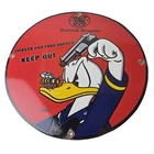 Vintage Smith & Wesson Porcelain Sign - Donald Duck Ad Gas Pump Firearms Sign