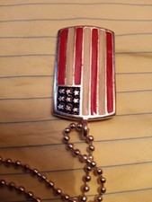 USA Patriotic American Flag Silver Tone Dog Tag Necklace 16 inch chain