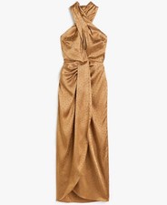 NEW Med Large Gold Brown Prom Dress Evening Wedding Party Ball Maxi Satin Halter
