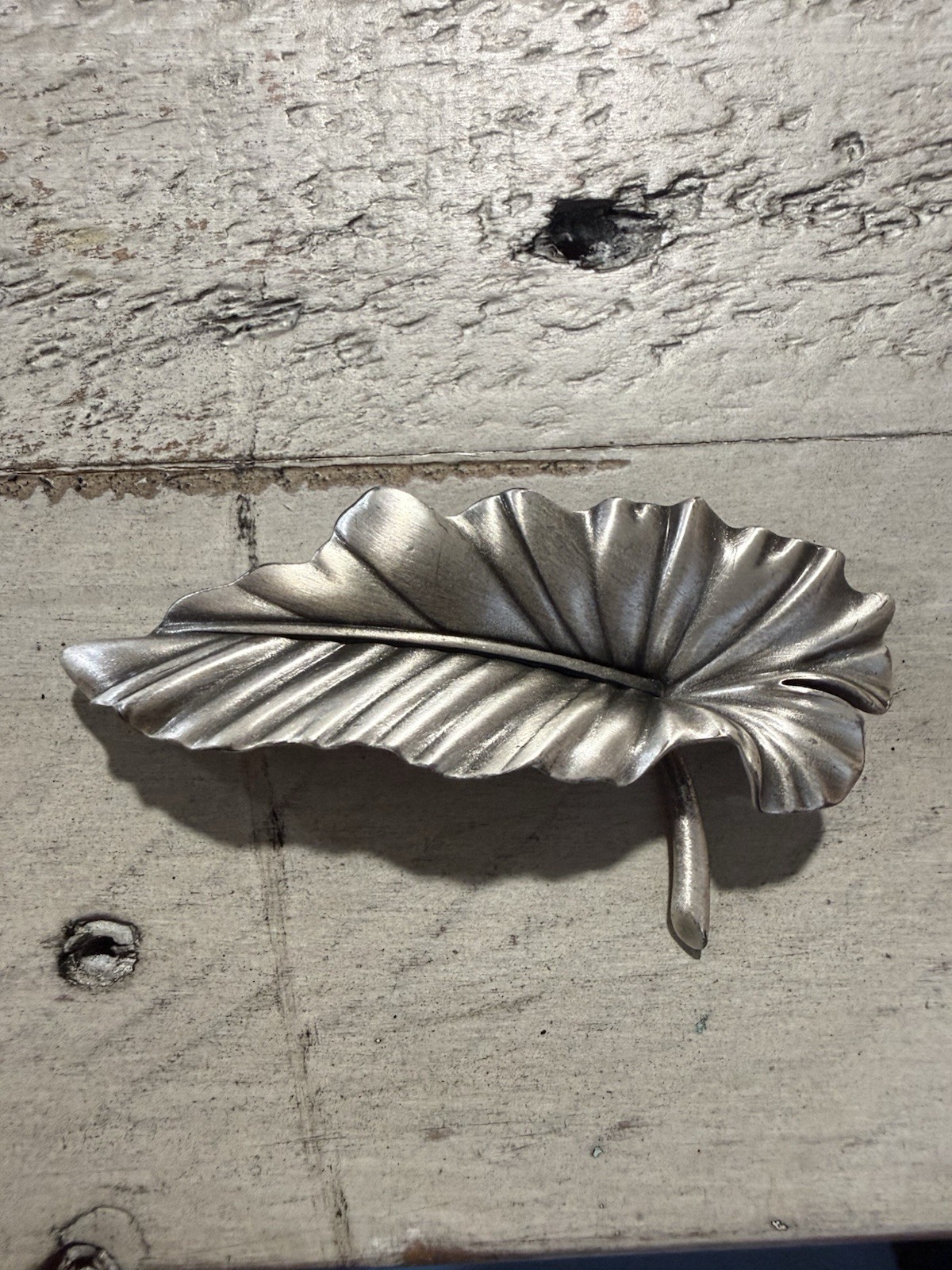 "Vintage Cicily Tyson Pin Silver Palm Metal Leaf 2.75\" #3302"
