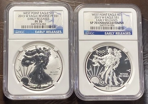 2013-W (2 Coin) West Point Silver Eagle Set NGC PR70 & SP70 Early Releases #82