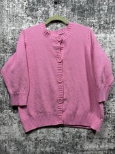 L.L. Bean Women s Large Cable Knit Pink 100 Cotton Cardigan Sweater Outdoor