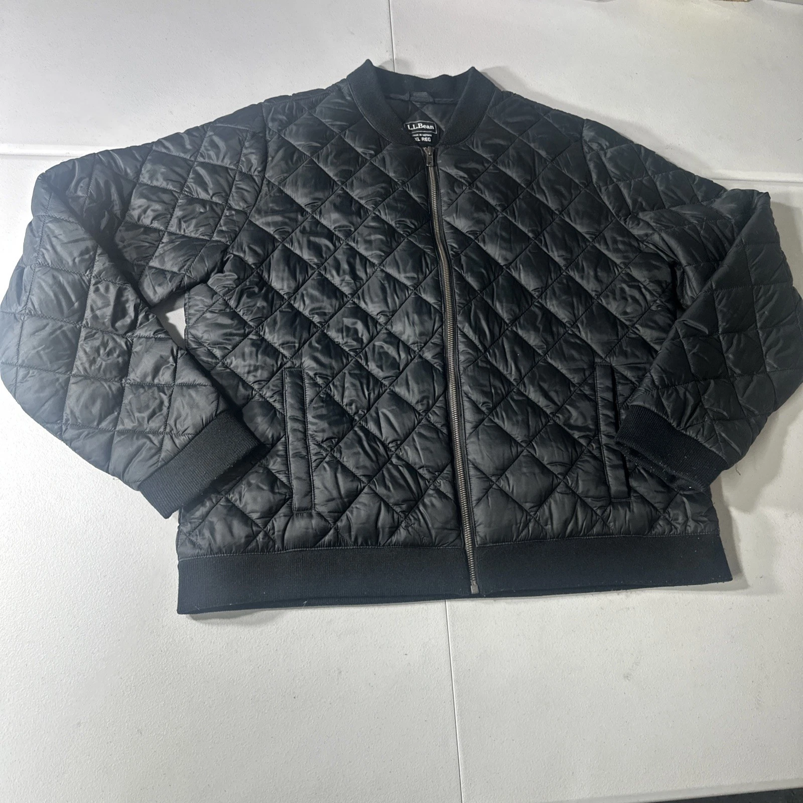 LLBean Quilted Full Zip Jacket XL Unisex Black Packable Midweight Warm See Pics