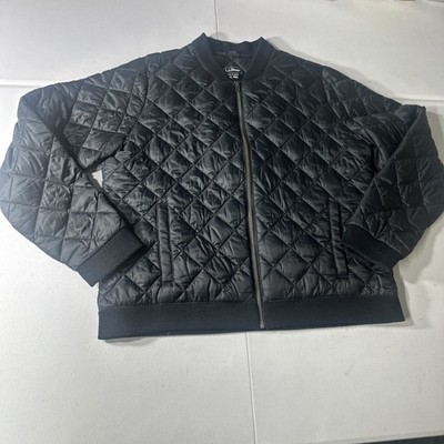 LLBean Quilted Full Zip Jacket XL Unisex Black Packable Midweight Warm See Pics
