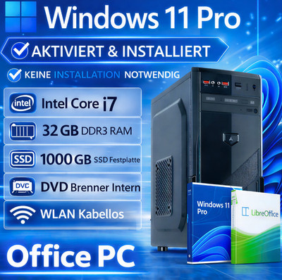 PC Windows 11 | Intel i7 4x 3,9 GHZ | 32 GB RAM | 1000 GB SSD | HDMI WLAN DVD