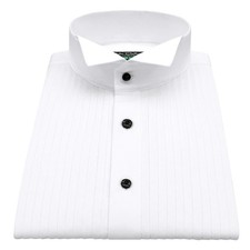 Groomsmen White Wing Tip Collar Tuxedo Shirt Pleated Front Bow Tie Wedding Dress