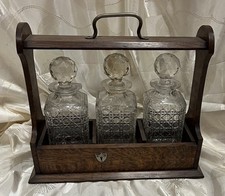 Antique Wooden Oak Decanter Holder Tantalus For 3 Decanters Damaged
