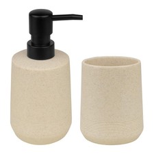 2Pcs Beige Resin Bathroom Set, Soap Toothbrush Holder, Minimalist