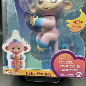 WowWee Fingerlings Baby Monkey Interactive Pet Candi Pink & Blue 40+ Sounds