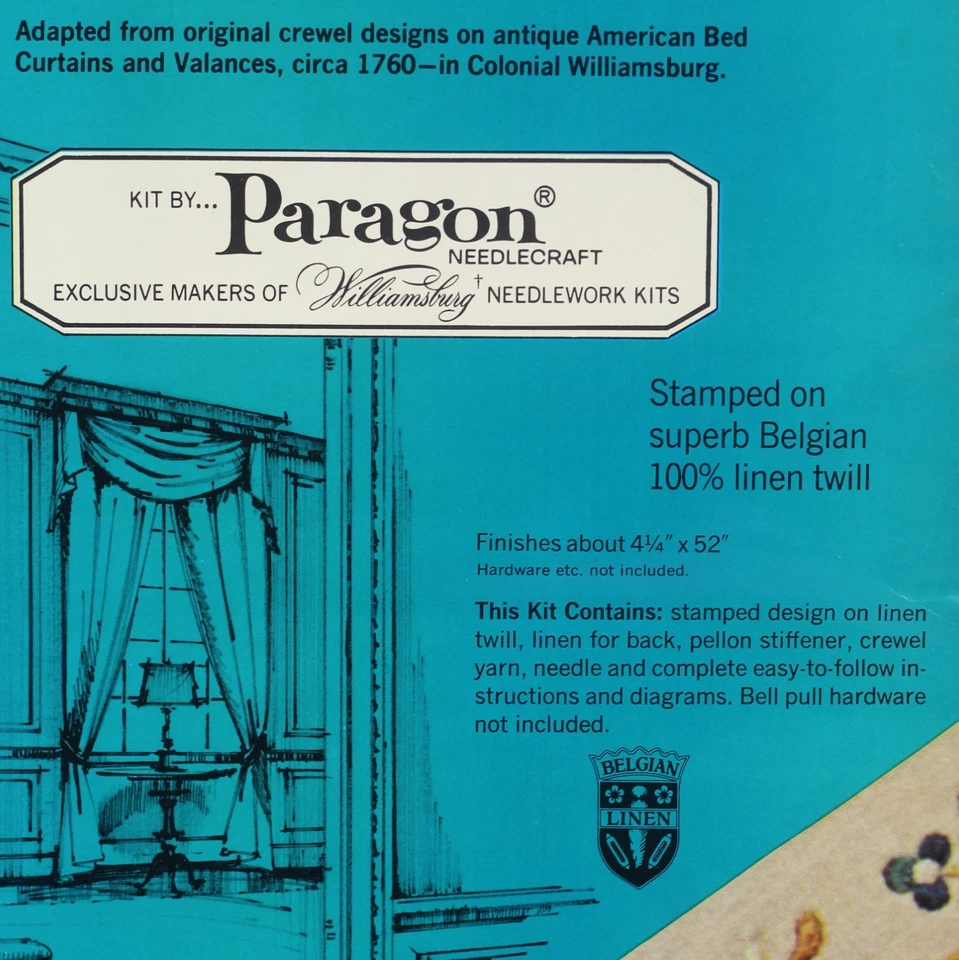 Vintage Crewel Embroidery Kit Bell Pull Birds Jacobean Vines Flower Williamsburg - Image 3 of 4