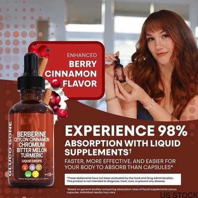 New 2 Pack Nutra Berberine Liquid Drops with Ceylon Cinnamon Metabolic Support)