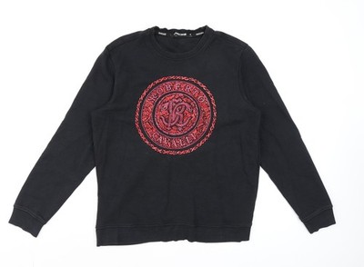 Roberto Cavalli Damen Sweatshirt schwarz rot Logo Größe M Baumwolle Rundhals