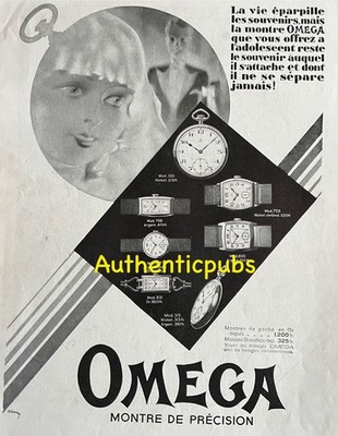ADVERTISEMENT OMEGA PRECISION WATCH GIRL SOUVENIR 1930 FRENCH AD PUB RARE