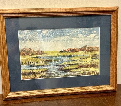 Watercolor Painting Landscape With Buildings By Mary Small Framed 17  x 12 1/2 