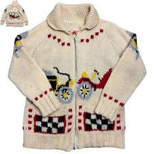 Rare 60S Cowichan Sweater Classic Car Pattern Lightning Aluminum Zp