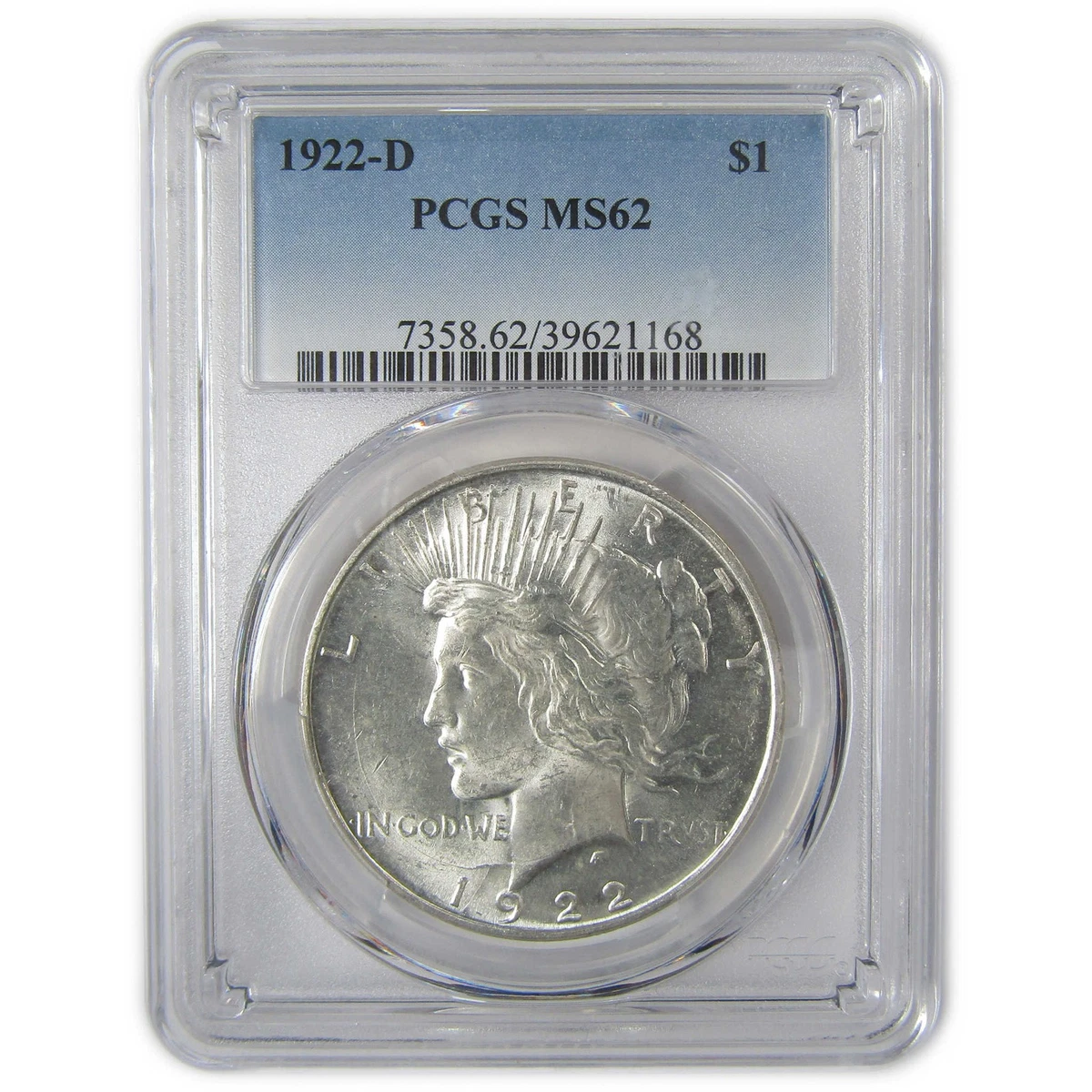未使用pcgs社MS62アメリカ銀貨、1922年 Silver MS 62 Graded 1922 Year Peace Dollars (1921-1935) for sale